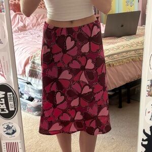 Vintage Charlotte Russe Y2K Heart Floral Print Skirt – Pink Brown Retro Midi